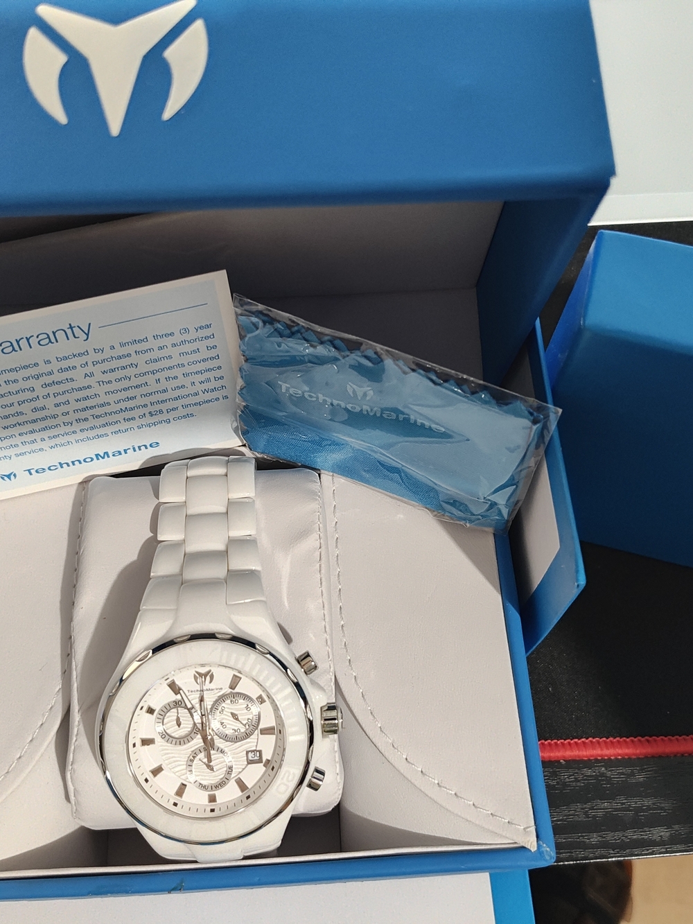 Beautiful Techno Marine Unisex White Ceramic Chronograph Watch,Like New!!!